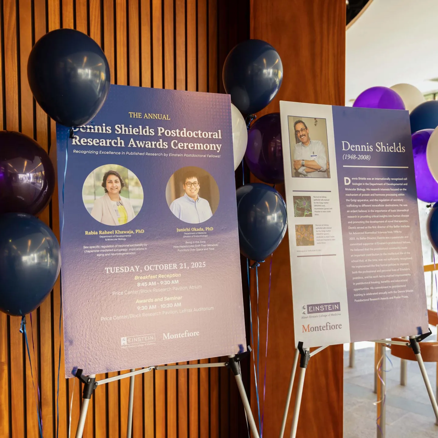 Posters of Award Winners and Dennis Shields 2025 with balloons