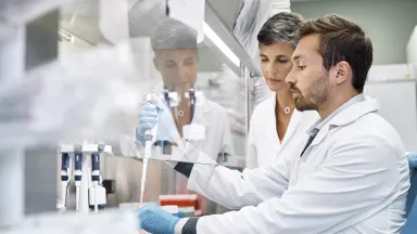 Scientists doing cancer research in a lab